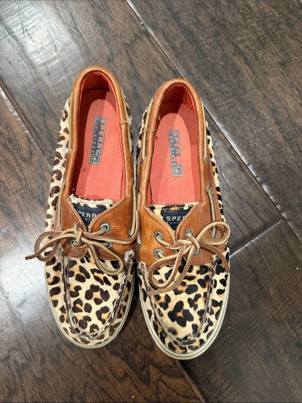 Sperry Leopard Print Boat Shoes with Tan Leather Trim